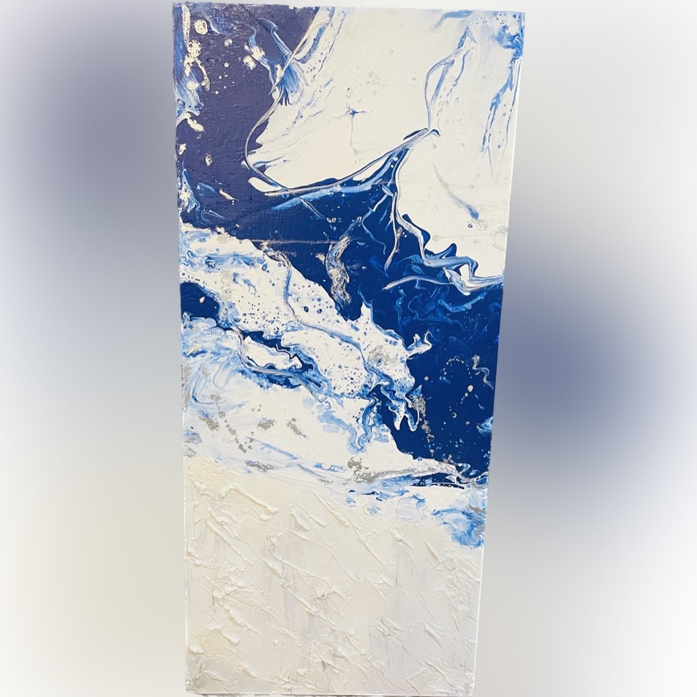 Defy Organics- Custom Marble Painting. BLUE, WHITE & SILVER. Home Decor